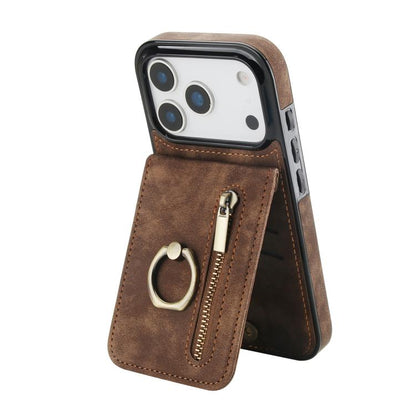 Retro Ring and Zipper RFID Card Slot Phone Case, For iPhone 18 Pro / 17 Pro, For iPhone 18 Pro Max / 17 Pro Max, For iPhone 17e / 16e
