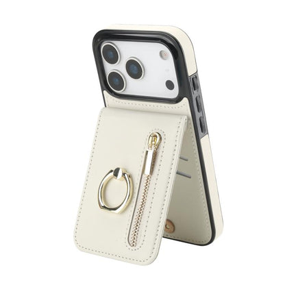 Retro Ring and Zipper RFID Card Slot Phone Case, For iPhone 18 Pro / 17 Pro, For iPhone 18 Pro Max / 17 Pro Max, For iPhone 17e / 16e