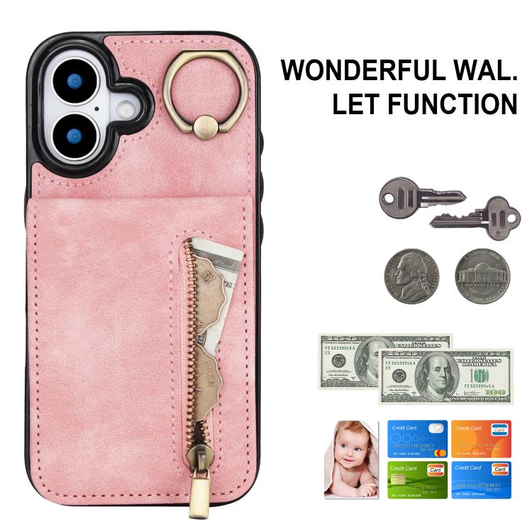 Retro Ring and Zipper RFID Card Slot Phone Case, For iPhone 17, For iPhone Air, For iPhone 16 Pro Max