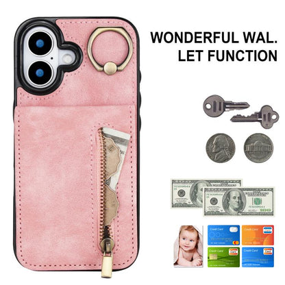 Retro Ring and Zipper RFID Card Slot Phone Case, For iPhone 17, For iPhone Air, For iPhone 16 Pro Max