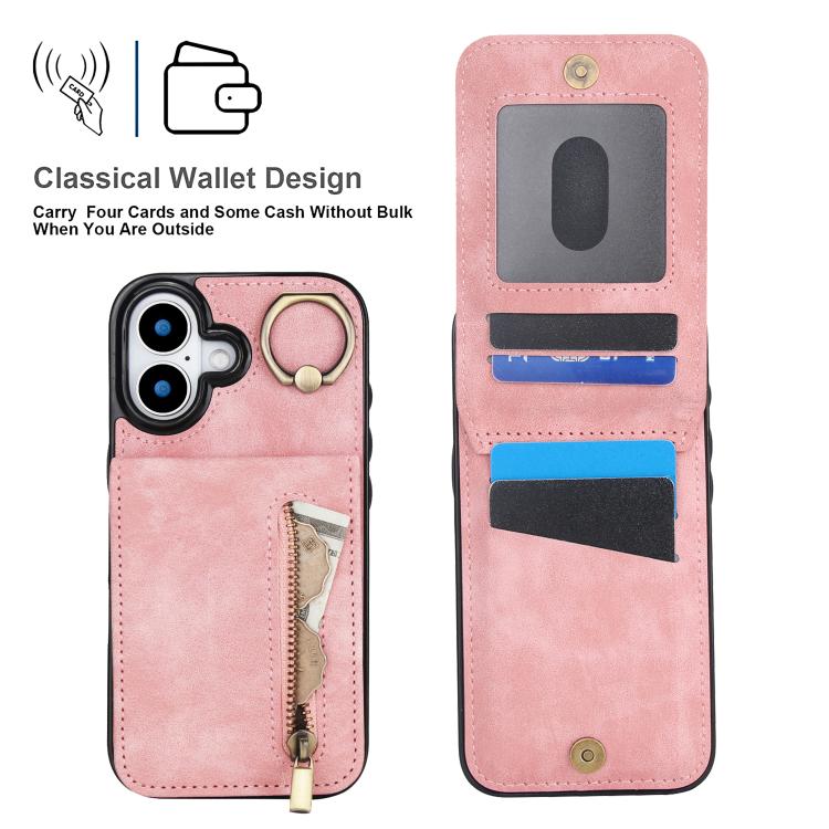 Retro Ring and Zipper RFID Card Slot Phone Case, For iPhone 17, For iPhone Air, For iPhone 16 Pro Max