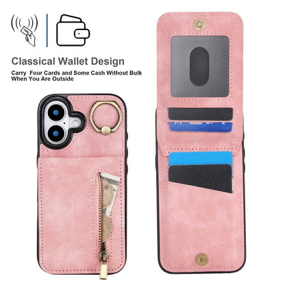 Retro Ring and Zipper RFID Card Slot Phone Case, For iPhone 17, For iPhone Air, For iPhone 16 Pro Max