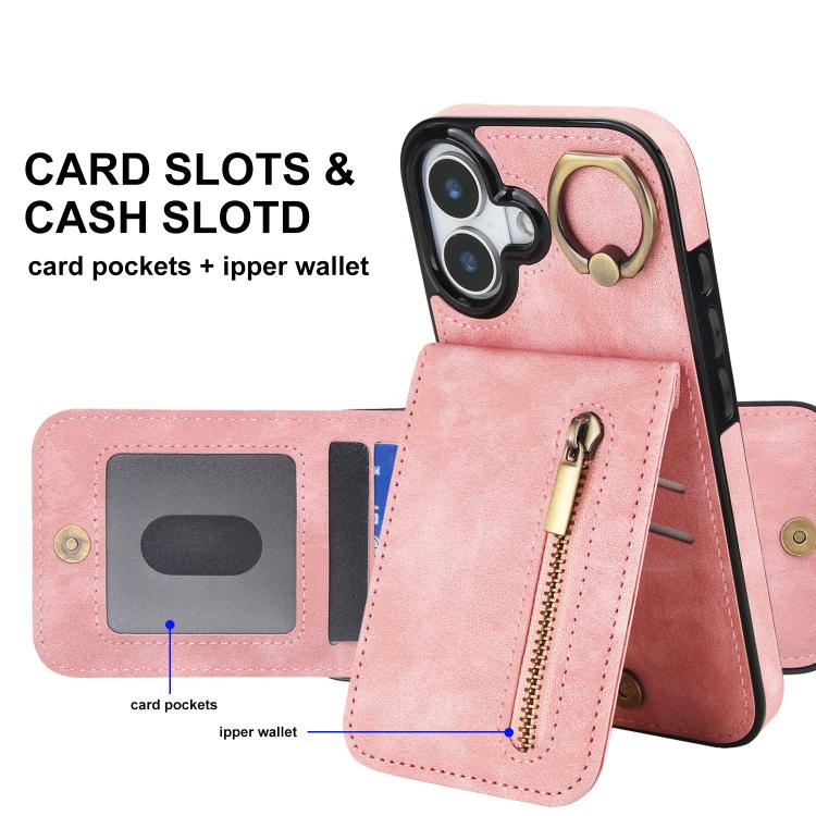 Retro Ring and Zipper RFID Card Slot Phone Case, For iPhone 17, For iPhone Air, For iPhone 16 Pro Max