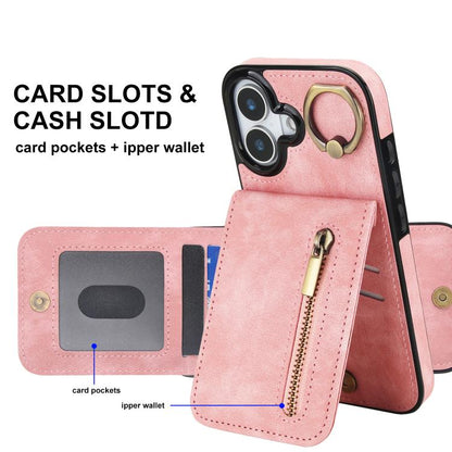 Retro Ring and Zipper RFID Card Slot Phone Case, For iPhone 17, For iPhone Air, For iPhone 16 Pro Max