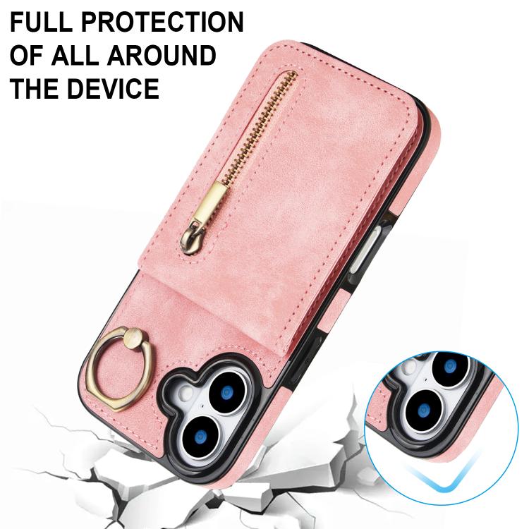 Retro Ring and Zipper RFID Card Slot Phone Case, For iPhone 17, For iPhone Air, For iPhone 16 Pro Max