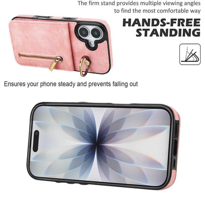 Retro Ring and Zipper RFID Card Slot Phone Case, For iPhone 17, For iPhone Air, For iPhone 16 Pro Max