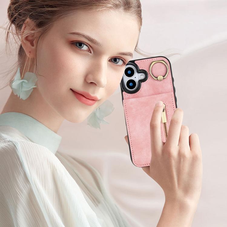 Retro Ring and Zipper RFID Card Slot Phone Case, For iPhone 17, For iPhone Air, For iPhone 16 Pro Max