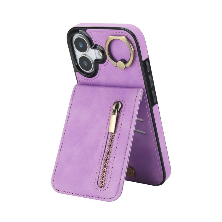 Retro Ring and Zipper RFID Card Slot Phone Case, For iPhone 17, For iPhone Air, For iPhone 16 Pro Max