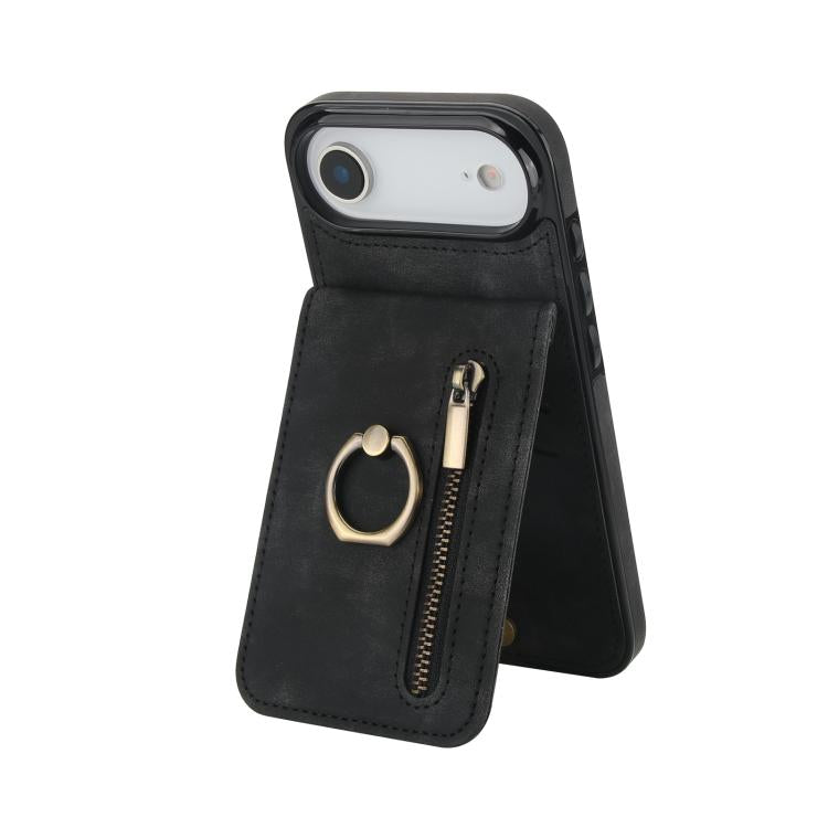 Retro Ring and Zipper RFID Card Slot Phone Case, For iPhone 17, For iPhone Air, For iPhone 16 Pro Max