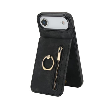 Retro Ring and Zipper RFID Card Slot Phone Case, For iPhone 17, For iPhone Air, For iPhone 16 Pro Max