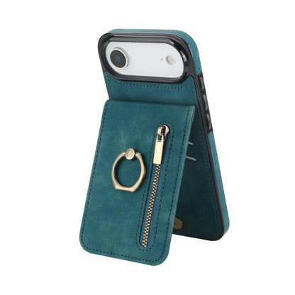 Retro Ring and Zipper RFID Card Slot Phone Case, For iPhone 17, For iPhone Air, For iPhone 16 Pro Max