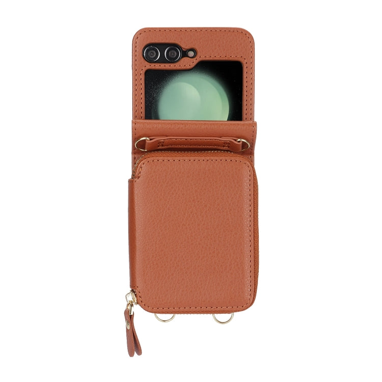 Long and Short Lanyard Zipper Card Slot Foldable Phone Case, For Samsung Galaxy Z Flip6 / Flip7 FE, For Samsung Galaxy Z Flip5