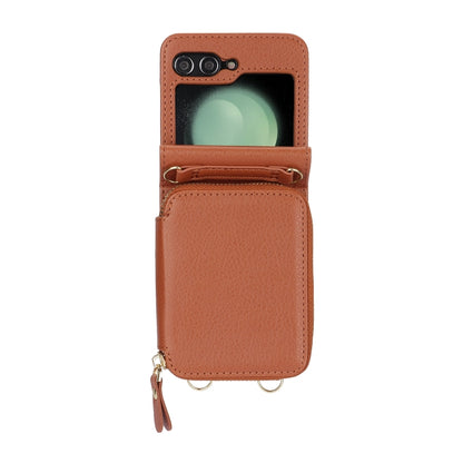 Long and Short Lanyard Zipper Card Slot Foldable Phone Case, For Samsung Galaxy Z Flip6 / Flip7 FE, For Samsung Galaxy Z Flip5