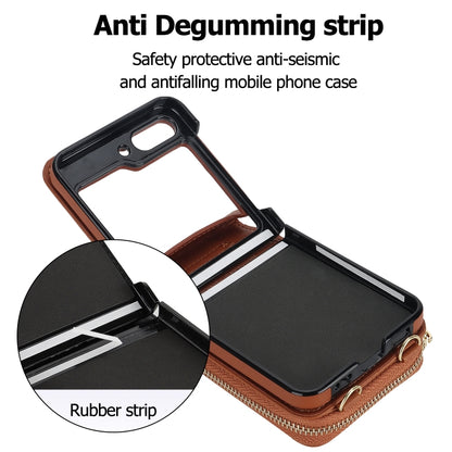 Long and Short Lanyard Zipper Card Slot Foldable Phone Case, For Samsung Galaxy Z Flip6 / Flip7 FE, For Samsung Galaxy Z Flip5