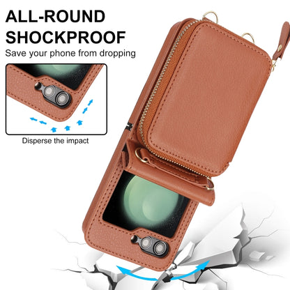 Long and Short Lanyard Zipper Card Slot Foldable Phone Case, For Samsung Galaxy Z Flip6 / Flip7 FE, For Samsung Galaxy Z Flip5