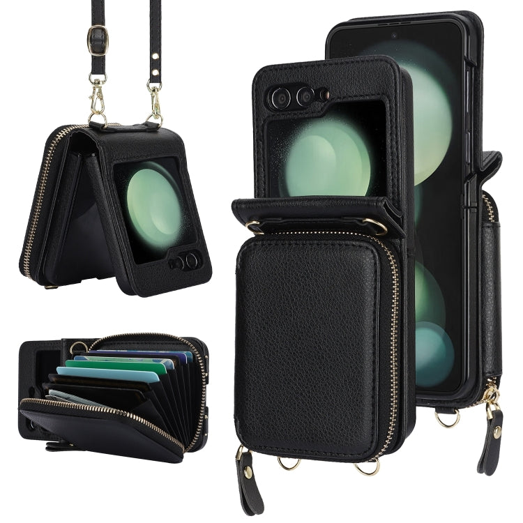 Long and Short Lanyard Zipper Card Slot Foldable Phone Case, For Samsung Galaxy Z Flip6 / Flip7 FE, For Samsung Galaxy Z Flip5