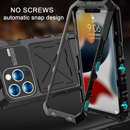 R-JUST Metal + Silicone + Tempered Glass Life Waterproof Phone Case with Holder, For iPhone 15 Pro Max, For iPhone 15 Pro, For iPhone 15 Plus, For iPhone 15