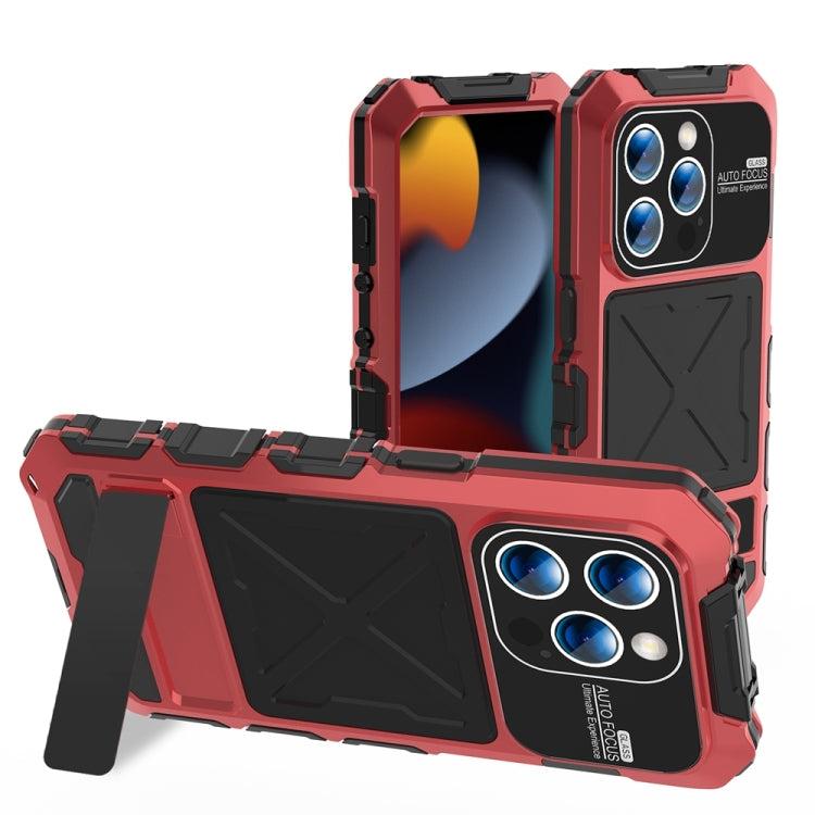 R-JUST Metal + Silicone + Tempered Glass Life Waterproof Phone Case with Holder, For iPhone 15 Pro Max, For iPhone 15 Pro, For iPhone 15 Plus, For iPhone 15