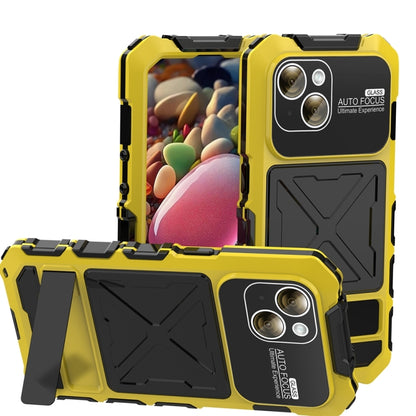 R-JUST Metal + Silicone + Tempered Glass Life Waterproof Phone Case with Holder, For iPhone 15 Pro Max, For iPhone 15 Pro, For iPhone 15 Plus, For iPhone 15