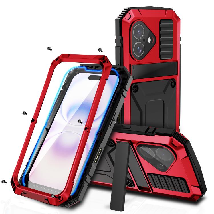 R-JUST Metal + Silicone + Tempered Glass Life Waterproof Phone Case with Holder, For iPhone 18 Pro, For iPhone 18 Pro Max, For iPhone 17 Pro Max, For iPhone 17 Pro, For iPhone 17, For iPhone Air