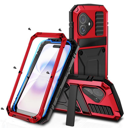 R-JUST Metal + Silicone + Tempered Glass Life Waterproof Phone Case with Holder, For iPhone 18 Pro, For iPhone 18 Pro Max, For iPhone 17 Pro Max, For iPhone 17 Pro, For iPhone 17, For iPhone Air