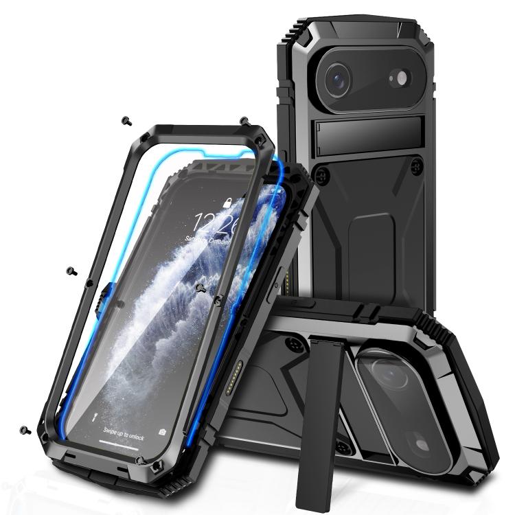 R-JUST Metal + Silicone + Tempered Glass Life Waterproof Phone Case with Holder, For iPhone 18 Pro, For iPhone 18 Pro Max, For iPhone 17 Pro Max, For iPhone 17 Pro, For iPhone 17, For iPhone Air