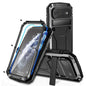 R-JUST Metal + Silicone + Tempered Glass Life Waterproof Phone Case with Holder, For iPhone 18 Pro, For iPhone 18 Pro Max, For iPhone 17 Pro Max, For iPhone 17 Pro, For iPhone 17, For iPhone Air
