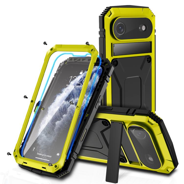 R-JUST Metal + Silicone + Tempered Glass Life Waterproof Phone Case with Holder, For iPhone 18 Pro, For iPhone 18 Pro Max, For iPhone 17 Pro Max, For iPhone 17 Pro, For iPhone 17, For iPhone Air