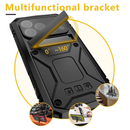 R-JUST Metal + Silicone + Tempered Glass Life Waterproof Phone Case with Holder, For iPhone 18 Pro, For iPhone 18 Pro Max, For iPhone 17 Pro Max, For iPhone 17 Pro, For iPhone 17, For iPhone Air