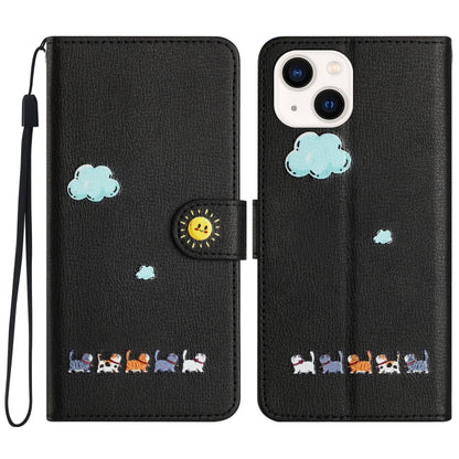 Cartoon Cats Leather Phone Case, For iPhone 15, For iPhone 14 Plus, For iPhone 14 / 13, For iPhone 14 Pro