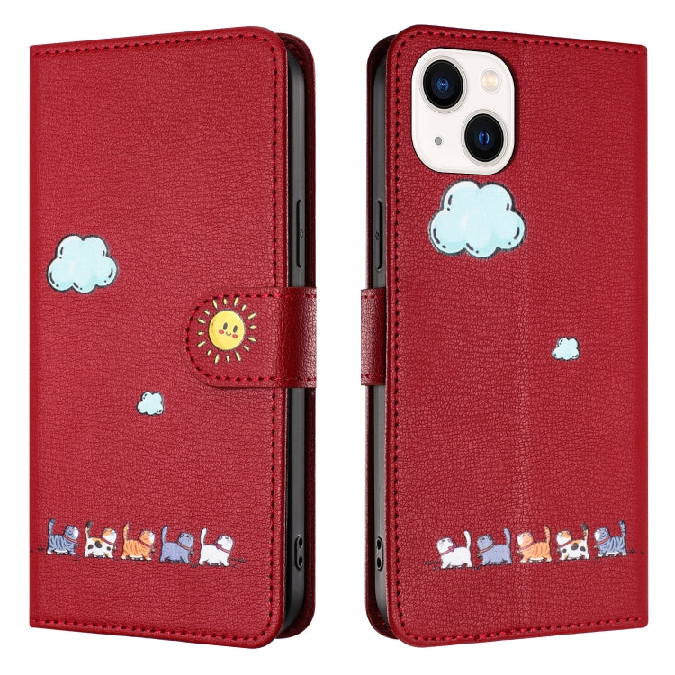 Cartoon Cats Leather Phone Case, For iPhone 15, For iPhone 14 Plus, For iPhone 14 / 13, For iPhone 14 Pro