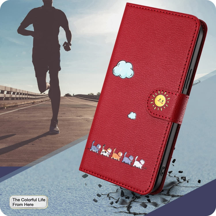 Cartoon Cats Leather Phone Case, For iPhone 15, For iPhone 14 Plus, For iPhone 14 / 13, For iPhone 14 Pro