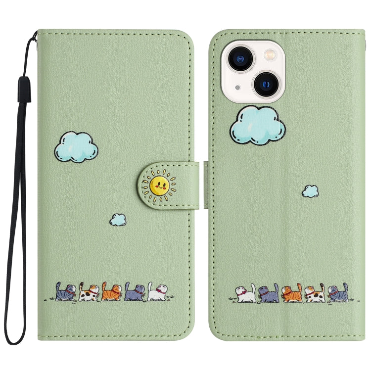 Cartoon Cats Leather Phone Case, For iPhone 15, For iPhone 14 Plus, For iPhone 14 / 13, For iPhone 14 Pro