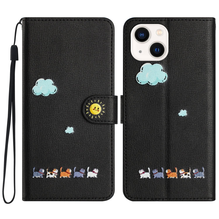 Cartoon Cats Leather Phone Case, For iPhone 15, For iPhone 14 Plus, For iPhone 14 / 13, For iPhone 14 Pro