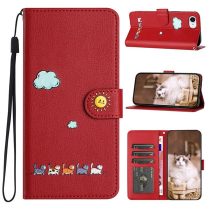 Cartoon Cats Leather Phone Case, For iPhone 17e / 16e, For iPhone 15 Pro Max, For iPhone 15 Pro, For iPhone 15 Plus
