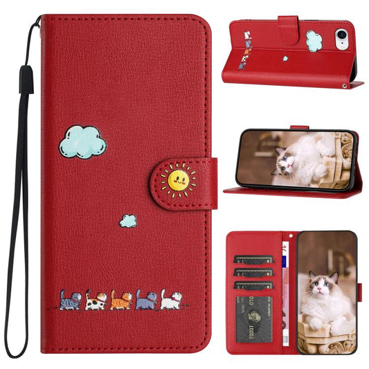 Cartoon Cats Leather Phone Case, For iPhone 17e / 16e, For iPhone 15 Pro Max, For iPhone 15 Pro, For iPhone 15 Plus