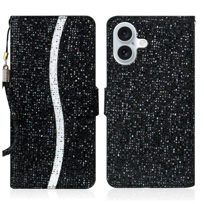 Glitter Powder Filp Leather Phone Case, For iPhone Air, For iPhone 16 Pro Max, For iPhone 16 Pro, For iPhone 16 Plus