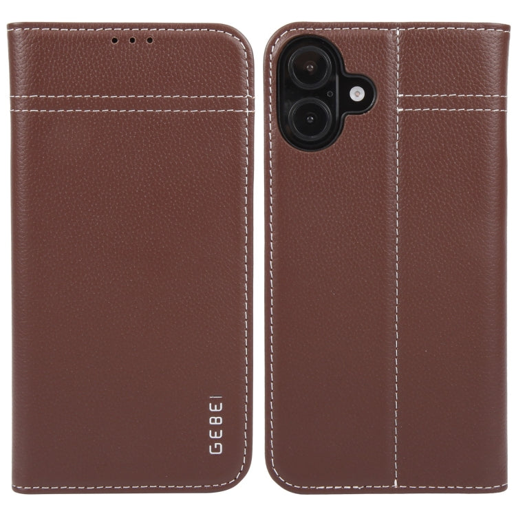 GEBEI Top-grain Horizontal Flip Leather Phone Case, For iPhone 16 Pro, For iPhone 16 Plus, For iPhone 16, For iPhone 15 Pro Max, For iPhone 15 Pro, For iPhone 15 Plus