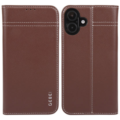 GEBEI Top-grain Horizontal Flip Leather Phone Case, For iPhone 16 Pro, For iPhone 16 Plus, For iPhone 16, For iPhone 15 Pro Max, For iPhone 15 Pro, For iPhone 15 Plus