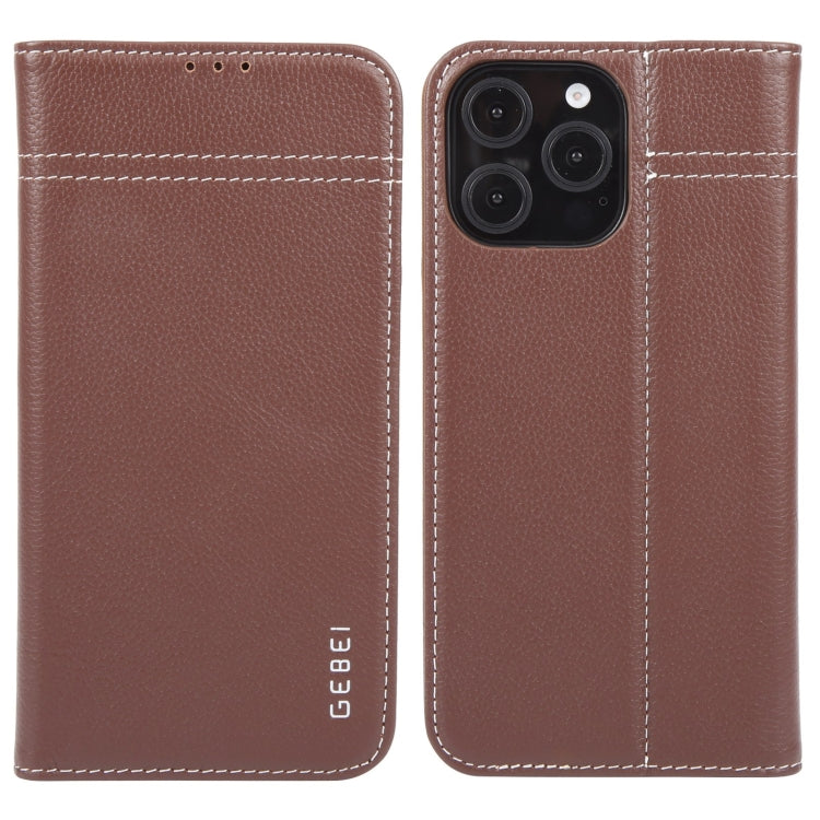 GEBEI Top-grain Horizontal Flip Leather Phone Case, For iPhone 16 Pro, For iPhone 16 Plus, For iPhone 16, For iPhone 15 Pro Max, For iPhone 15 Pro, For iPhone 15 Plus