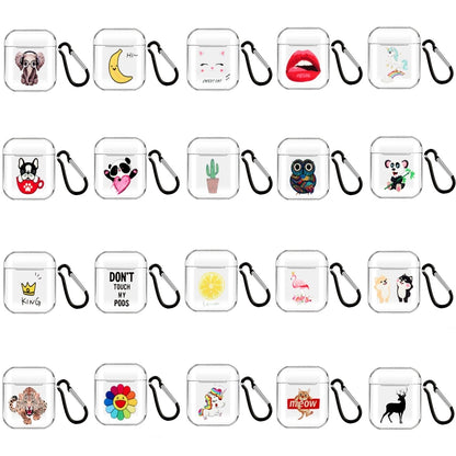 Cartoon Pattern Transparent TPU Earphone Case with Keychain