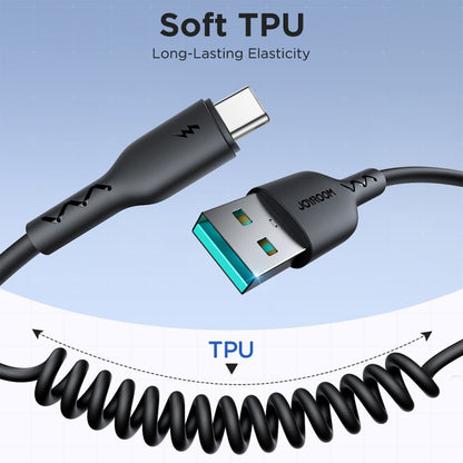 JOYROOM SA38-AC3 3A USB to USB-C / Type-C Coiled Fast Charging Data Cable, USB to USB-C / Type-C