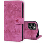 Cartoon Sakura Cat Embossed Leather Phone Case, For iPhone 16, For iPhone 15 Pro Max, For iPhone 15 Pro, For iPhone 15 Plus
