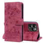 Cartoon Sakura Cat Embossed Leather Phone Case, For iPhone 16, For iPhone 15 Pro Max, For iPhone 15 Pro, For iPhone 15 Plus