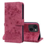 Cartoon Sakura Cat Embossed Leather Phone Case, For iPhone 15, For iPhone 14 Plus, For iPhone 14, For iPhone 14 Pro