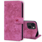 Cartoon Sakura Cat Embossed Leather Phone Case, For iPhone 15, For iPhone 14 Plus, For iPhone 14, For iPhone 14 Pro