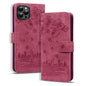 Cartoon Sakura Cat Embossed Leather Phone Case, For iPhone Air, For iPhone 16 Pro Max, For iPhone 16 Pro, For iPhone 16 Plus