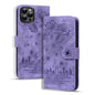 Cartoon Sakura Cat Embossed Leather Phone Case, For iPhone Air, For iPhone 16 Pro Max, For iPhone 16 Pro, For iPhone 16 Plus