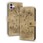 Cartoon Sakura Cat Embossed Leather Phone Case, For iPhone Air, For iPhone 16 Pro Max, For iPhone 16 Pro, For iPhone 16 Plus