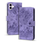 Cartoon Sakura Cat Embossed Leather Phone Case, For iPhone 16, For iPhone 15 Pro Max, For iPhone 15 Pro, For iPhone 15 Plus